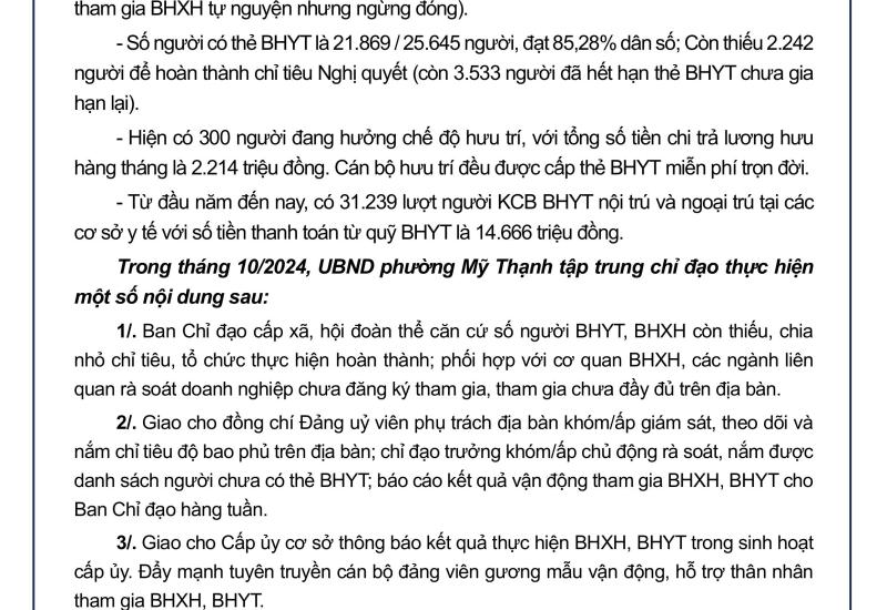 Bản tin sinh hoạt chi bộ tháng 10 năm 2024 lĩnh vực BHXH - BHYT