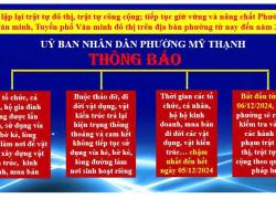 THÔNG BÁO LẬP LẠI TRẬT TỰ ĐÔ THỊ - TRẬT TỰ CÔNG CỘNG TRÊN ĐỊA BÀN PHƯỜNG MỸ THẠNH